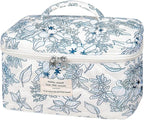 Gosect Large Makeup Bag, Cute Cosmetic Bag for Women Girls, Floral Coquette Aesthetic Toiletry Bag, Travel Make Up Organizer Bag (Navy Blue)