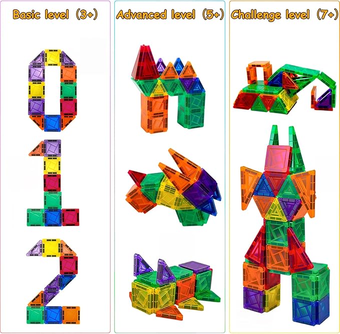 Magnetic Tiles 42PCS 0.8in Portable Magnet Toys for Kids，Travel Magnetic Blocks with Metal Storage Box，Stacking Magnets Sensory Tiles for Toddlers Ages 3+