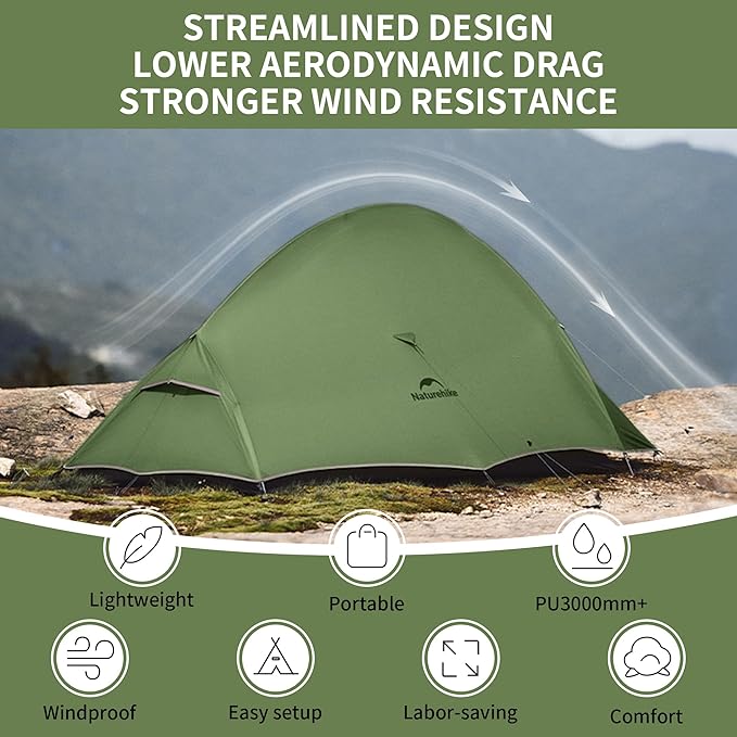 Naturehike Cloud-Up Tent Lightweight Backpacking Tent with Footprint - Free Standing Ultralight Camping Hiking Backpack Tents