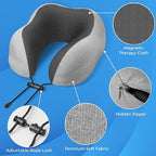 ExploreBliss Travel Pillow, Travel Pillows for Sleeping Airplane, Neck Pillow Airplane, Memory Foam Neck Pillow Set with Eye Mask, Earplugs and Storage Bag -Light Grey