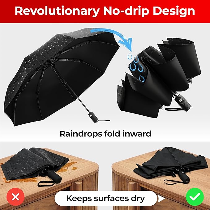TUMELLA Inverted Windproof Umbrella, Large, Strong, Light, Portable, Automatic Reverse Folding Rain Umbrella, Durable Premium Grip, Fits Car & Backpack