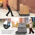 Folding Hand Truck with 6 Wheels and Elastic Ropes - Portable Heavy Duty Dolly Cart for Travel and Moving