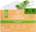 Happy Elephant Laundry Detergent Sheets, Fragrance Free, Natural Biodegradable Laundry Sheets, Travel Ready, Tough on Stains, Gentle on Skin, Compatible with HE & Any Washing Machine, 30 Sheet, 1 Pack