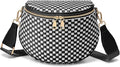 Trendy Woven Checkered Crossbody Bum Bag for Women，PU Leather Checkered Purse Fanny Packs Belt Bag (Woven Bum Bag - Black)