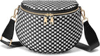 Trendy Woven Checkered Crossbody Bum Bag for Women，PU Leather Checkered Purse Fanny Packs Belt Bag (Woven Bum Bag - Black)