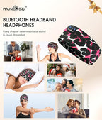 MUSICOZY Sleep Headphones Bluetooth 5.4 Headband, Wireless Earphones Music Sleep Earbuds Sleeping Eye Mask with HD Stereo Speakers for Workout Running Travel Yoga, Ideal Gifts (Black Red Lip)