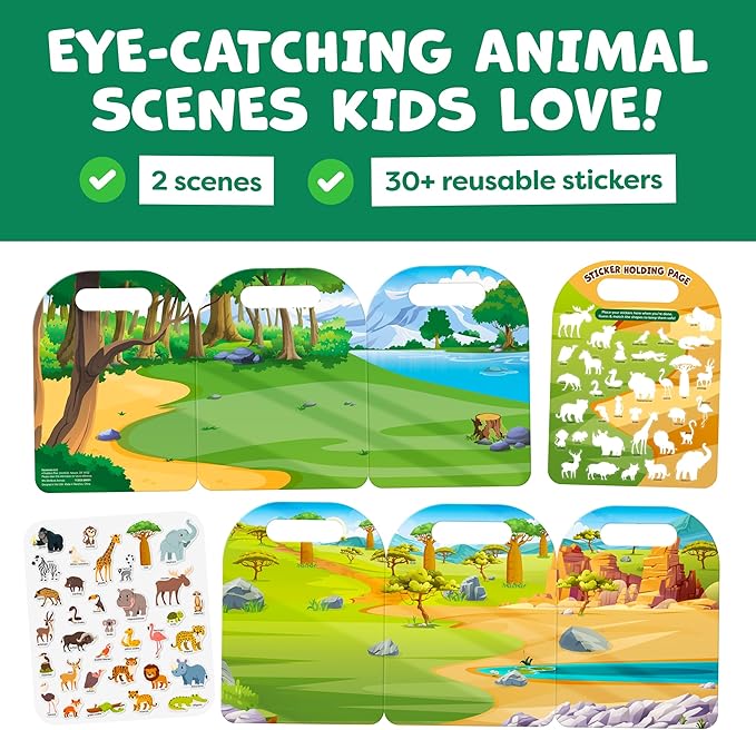 Reusable Sticker Books for Toddlers 1-3, Stickers for Toddlers 2-4 Years - Stickers for Kids Airplane Toys for Toddler 1-3, Toddler Travel Toys - Reusable Sticker Book Birthday Gifts for Boys Girls