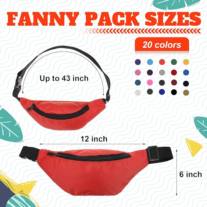 Saintrygo 20 Pcs Neon Fanny Pack Bulk, 90s 80s Fanny Pack Adjustable Waist Bags, Vintage Bag, Oxford Cloth for Workout Traveling Running Bachelor Party Favors Women Men (Fashion Color)