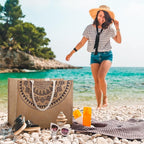 Trifabricy Beach Bag, Large Beach Bag for Women, Woven Straw Beach Tote Bag Waterproof, Weaving Swim Gym Shopping Travel Bag