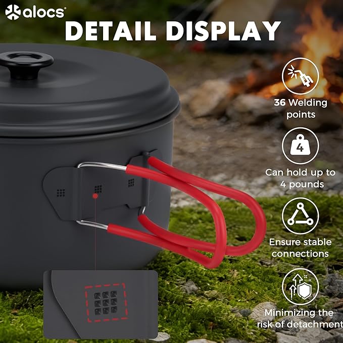 Alocs Camping Cookware Set Camping Gear, Compact Camping Pots and Pans Set, Durable Hard Alumina Camping Cooking Set for Outdoor Backpacking Camping Hiking Picnic, Included Mesh Carry Bag