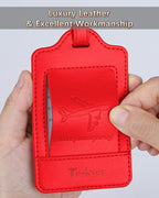 Teskyer Luggage Tags, 3 Pack Premium PU Leather Luggage Tags for Suitcases, Privacy Protection Travel Bag Tags, Red