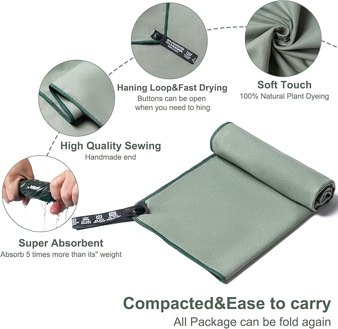 Aegero Camping Towel,2 Pack Microfiber Travel Sports Towel,Quick Dry-Super Absorbent-Ultra Compact-Ultra Soft-Lightweight.Suitable for Gym,Yoga,Trip,Beach,Shower,Backpacking,Pool(Grey)