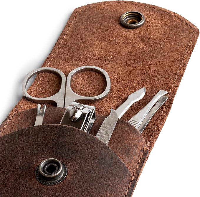 Leather Double Nail Clipper Case, Travel Scissors Cover for Men & Women, Grooming Kit Cases, Personal Manicure Set Organizer, Mens Care, Clippers, Fingernail Trimming, Toenail Pedicure, Nails Cutting