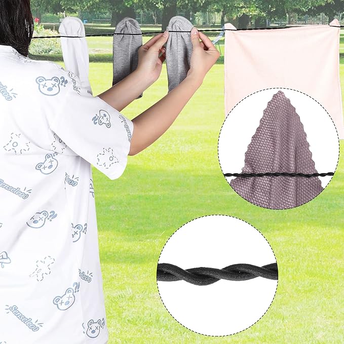2 Pieces Travel Clothesline Portable Retractable Clothesline with Hooks and Suction Cups Camping Accessories Cruise Essentials for Outdoor and Indoor Use (Black)