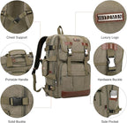 WITZMAN Canvas Travel Backpack for Men Large Laptop Backpack Fit 16 inch Carry-on Airline Approved Convertible Shoulder Rucksack(A6617-3 Army Green)