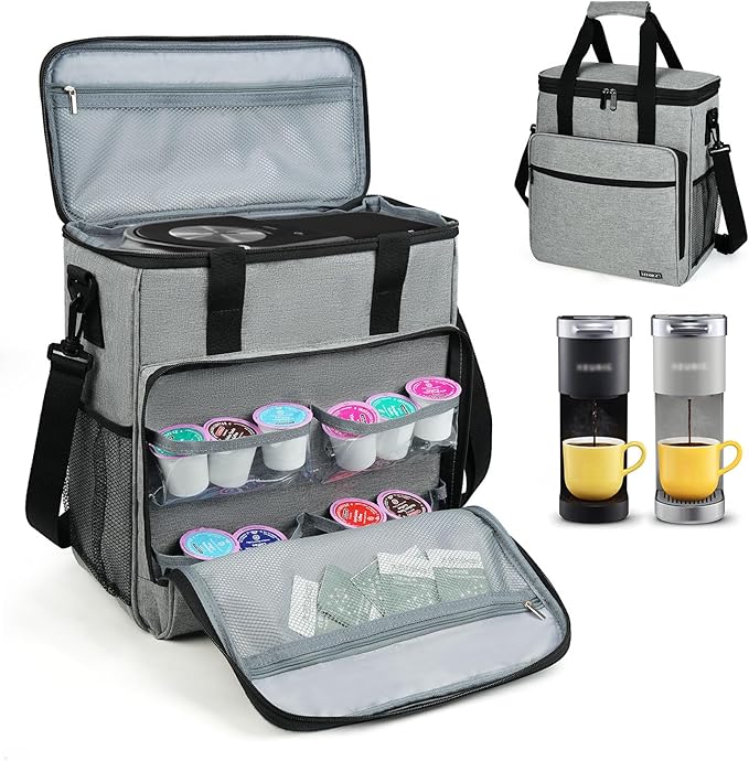 LEFOR·Z Travel Coffee Maker Carrying Bag Compatible with Keurig K-Mini or K-Mini Plus, Single Serve Coffee Maker Portable Storage Bag with Shoulder Strap,Grey(Bag Only)