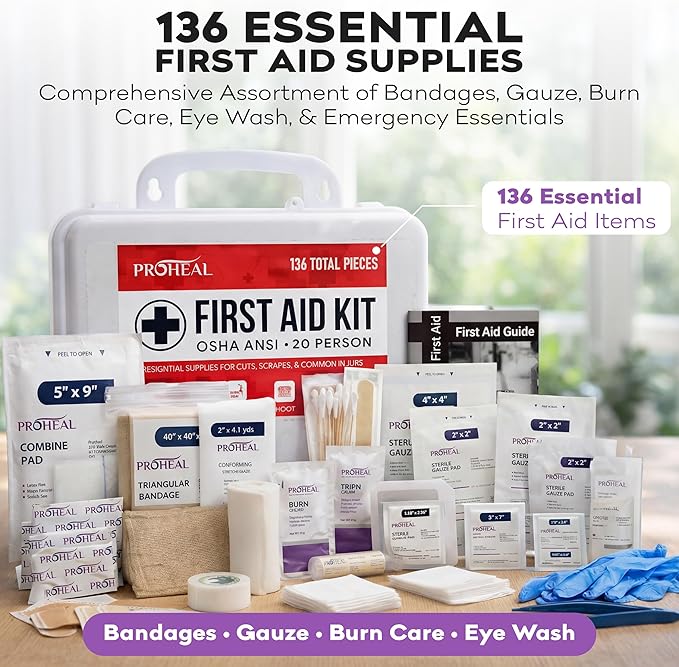 20 Person OSHA Compliant First Aid Kit for Businesses, Vehicles, Trucks, Construction Site - Type III, ANSI Class A Emergency Kit - 136 Piece Essential First Aid Supplies