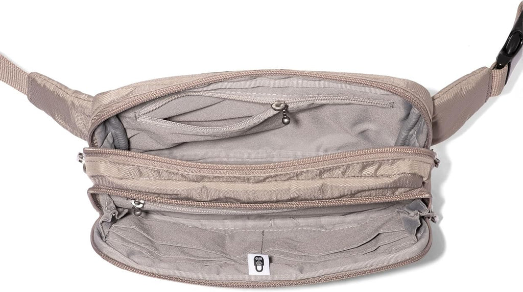 Baggallini Securtex Anti-theft Belt Bag 8.8"x5.5" Crossbody Fanny Pack for Women RFID Wallet Locking Zipper Travel Purse