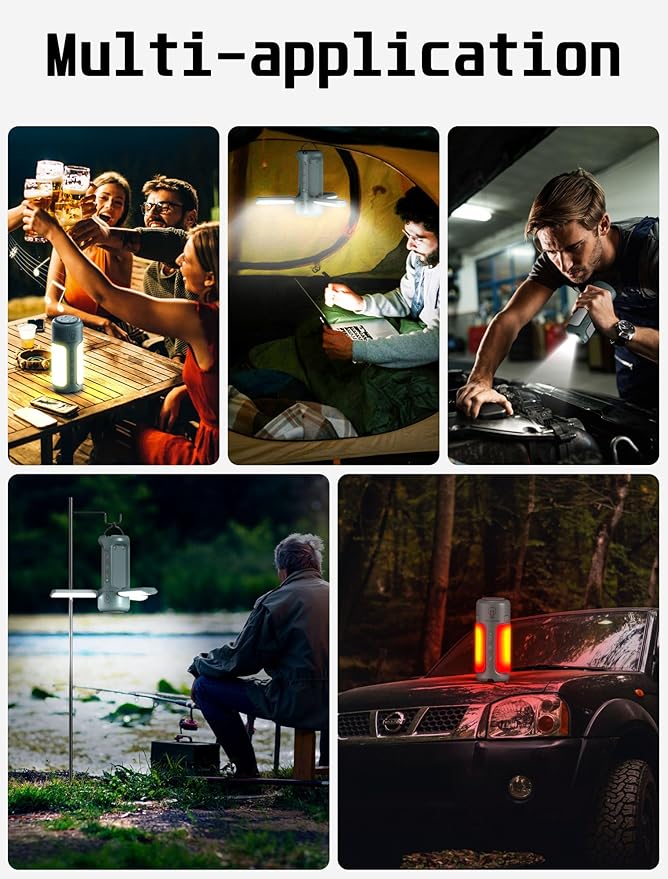 4 in 1 Foldable Camping Lantern with Bluetooth Speaker, Portable Flashlight, LED Folding Tent Lights, 750Lm, 5 Modes