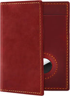 Passport Holder for Travel, Genuine Leather Passport Wallet Cover Case with Airtag Slot, RFID Blocking, for Women Men, Travel Essentials Gift, Red