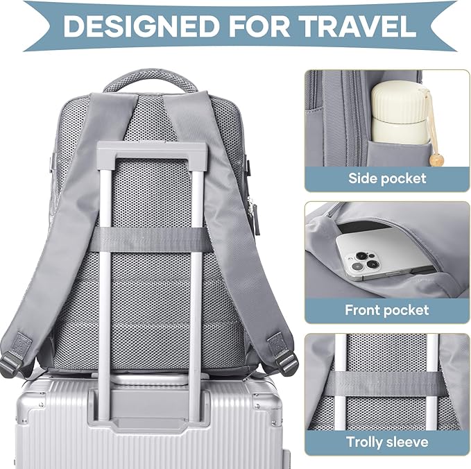 WONHOX Large Travel Backpack Women, Carry On Backpack,Hiking Backpack Waterproof Outdoor Sports Rucksack Casual Daypack with USB Charging Port Shoes Compartment, Grey