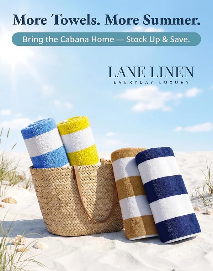 LANE LINEN Beach Towels 4 Pack - 520 GSM 100% Cotton Pool Towel for Adults – (30" x 60") Beach Towels Oversized, Thick & Highly Absorbent - Super Soft, Comfy & Quick Dry Cabana Stripe Large Towel