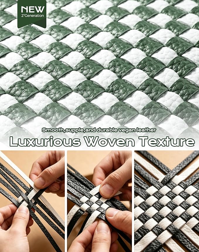 Trendy Woven Checkered Crossbody Bum Bag for Women，PU Leather Checkered Purse Fanny Packs Belt Bag (Woven Bum Bag - Bean Green White)