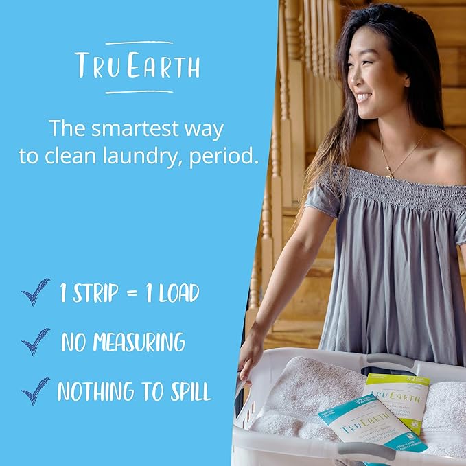 Tru Earth Compact Dry Laundry Detergent - Up to 128 Loads (64 Sheets) - Paraben-Free - Original Eco-Strip Liquidless Detergent, Travel - Fresh Linen | Packaging May Vary