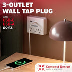 Energizer 4 Pack of Multi Plug Wall Outlet Extender (3 AC Power Outlets, 1 Type C Port, 1 USB A Port - 2.1A Total) Grounded Power Strip Expander