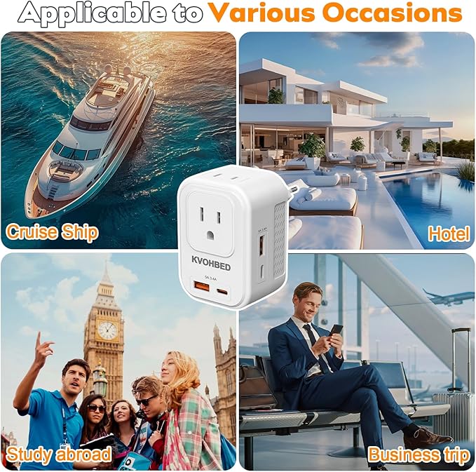 Voltage Converter US to Europe Travel: 220V to 110V Converter for European Country, Adapter with Fast Charging 2 USB A&2 Type C Worldwide Power Converter Adapter Combo for Germ, France, Italy, etc