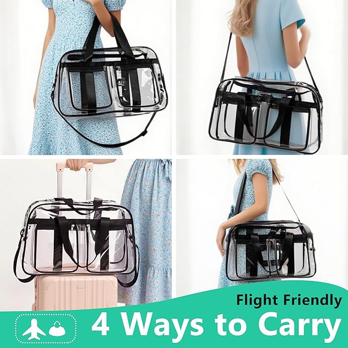 Large Clear Tote Bag 20” for Duffle, Clear Carry On Beach Bag for Travel Work, Big Transparent See Through Plastic Bags for Gym Toiletry Makeup Organizer