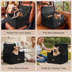 JOEJOY Elevated Dog Car Seat for Small/Medium Dogs up to 35 lbs, Memory Foam Booster Seat with Detachable Washable Cover, Travel-Safe Car Bed with Safety Belts & Storage Pockets, Black