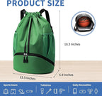JELUTAR Drawstring Backpack Gym Bag with Shoes Compartment for Soccer, Basketball, Swim, Water-Resistant String Backpack Beach Cinch for Women Men, Dark Green