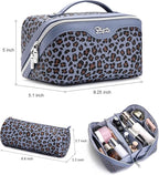BOYATU Travel Makeup Bags Cosmetic Organizer Bag: 3 Pcs Set Large Capacity Make up Bag with Compartments - Waterproof Leather Toiletry Bags with Handle for Women (B-Light Blue)