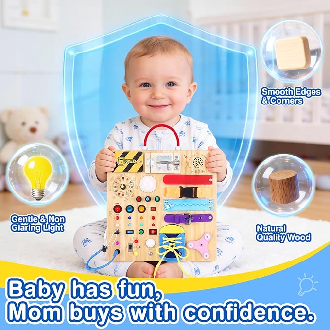 Grarain Busy Board for Toddlers - Montessori Educational Toy for 1-3 Year Old Boys & Girls | Travel-Friendly Sensory Learning Activity | Ideal for Kids with Autism(Busy Board v3)