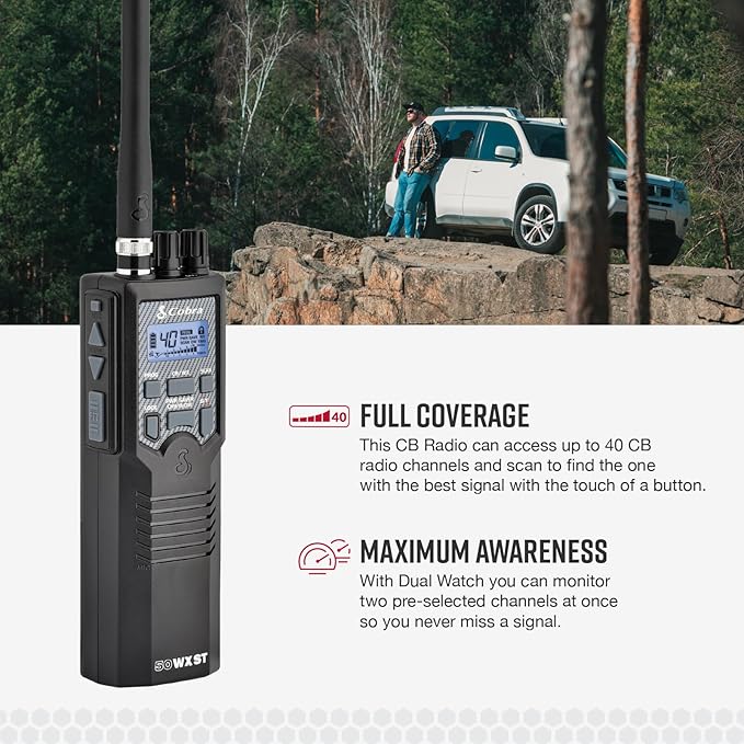 Cobra HH50WXST Handheld CB Radio - Emergency Radio with Access to Full 40 Channels and NOAA Alerts, Earphone Jack, 4 Watt Power Output, Noise Reduction and Dual Channel Monitoring, Black
