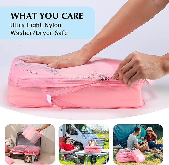PFEYRPK Lightweight Compression Packing Cubes for Suitcases, Compressible Expandable Travel Packing Organizer with Clear Toiletries and Backpack Bag, Travel Essentials for Carry on Luggage 7 Set