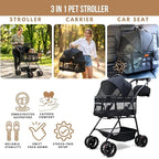 Bicystar Pet Stroller for Small Dogs Cats with Wheels, Detachable Carrier, Max Load 33 lbs, Easy Folding, Compact Portable, Dog Carriage Cart Car Seat 3 in 1
