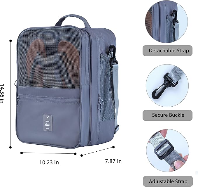 Shoe Bags for Travel Holds 4 Pair of Shoes, Shoe Storage Pouch with 2 Pack Portable Bags, Waterproof & Washable, Grey & Large