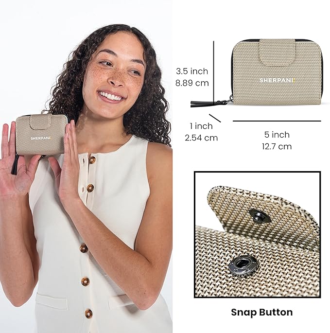Sherpani Barcelona AT, Small Nylon Bifold Zipper Pocket Wallet, Travel Bag for Men Women, RFID Protection, Unisex Travel Gift (Straw)