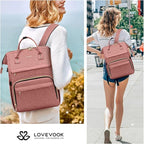 LOVEVOOK Laptop Backpack for Women,18 Inch Professional Womens Travel Backpack Purse Computer Laptop Bag Nurse Teacher Backpack,Waterproof College Work Bags Carry on Back Pack with USB Port,Light-pink