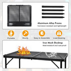 GREGIN Camping Table with Mesh Desktop, Lightweight & Portable Folding Grill Table, Height Adjustable Metal Outdoor Table for Camp, Cooking, BBQ, RV, Picnic-4 FT Black