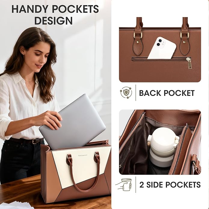 RAINSMORE Laptop Tote Bag for Women 15.6 Inch Large Women Work Bags Waterproof Business Office Teacher Bag Computer Briefcase
