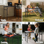 GARLLEN Folding Camping Table, 3 Adjustable Height Lightweight Folding Picnic Table, Aluminum Portable Foldable Outdoor Table for Grill, Camping, Grill, Threaded Install, 35.4" L x 15.7" W, Black