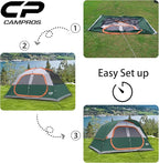CAMPROS CP Upgraded 6/8 Person Camping Tents, Waterproof Windproof Family Tent with Larger Mesh Windows & Door, Double Layer, Easy Set Up, All-Season Dome Tent with Top Rainfly & Carry Bag
