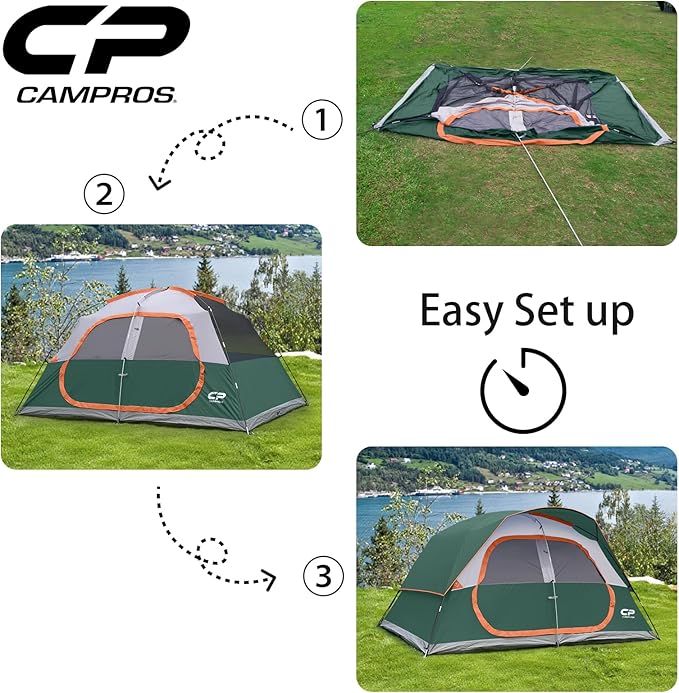 CAMPROS CP Upgraded 6/8 Person Camping Tents, Waterproof Windproof Family Tent with Larger Mesh Windows & Door, Double Layer, Easy Set Up, All-Season Dome Tent with Top Rainfly & Carry Bag