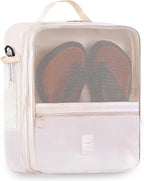 Large Shoe Bags for Travel Holds 4 Pair of Shoes, Shoe Storage Pouch with 3 Layers Compartments, Waterproof & Washable (Cream)