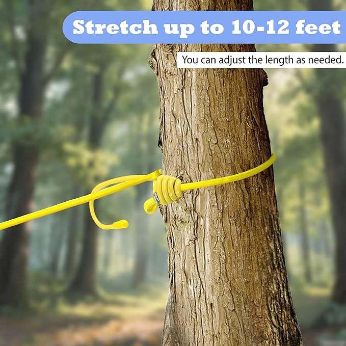 Portable Travel Clothesline,Adjustable Elastic Stretch Line with 12pcs Clothes Clips,for RV Outdoor and Indoor Camping Accessories (Yellow)