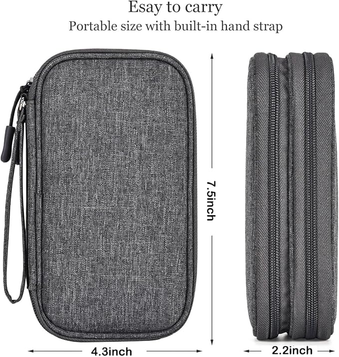 CAAORDKSO Electronics Organizer Case, Cable Organizer Bag Waterproof Electronic Accessories Carry Case with Handle for Cable, Cord, USB, Charger, Phone, Power Bank, Earphone (Dark Gray, Medium)