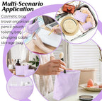 Huhumy 2 Pcs Makeup Bag Set Cute Cosmetic Pouch for Women Seersucker Travel Toiletry Bag Preppy Small Makeup Purse Pouch Aesthetic Skincare Brushes Storage Organizer for Valentine Women(Purple)